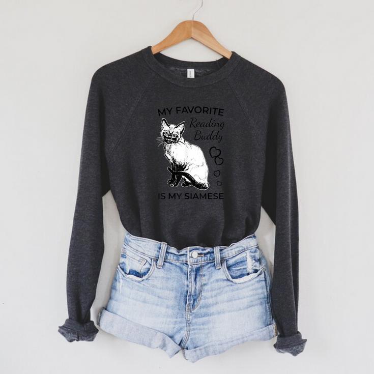 Siamese Cat Reading And Books Raglan Sleeve Sweatshirt
