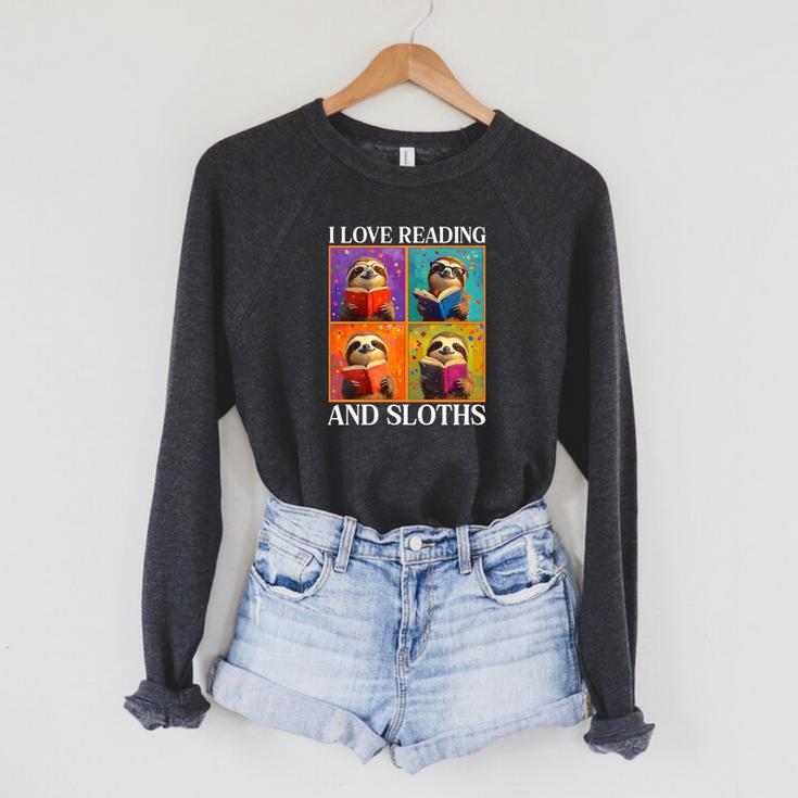 Sloth Love Reading And Sloths Child Book Lover Premium Tri-Blend Raglan Sleeve Sweatshirt