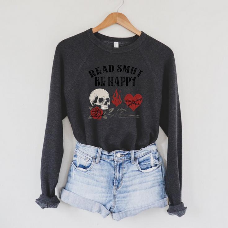 Smutt Book Merch Read Smut Be Happy Dark Romance Triggers Premium Tri-Blend Raglan Sleeve Sweatshirt