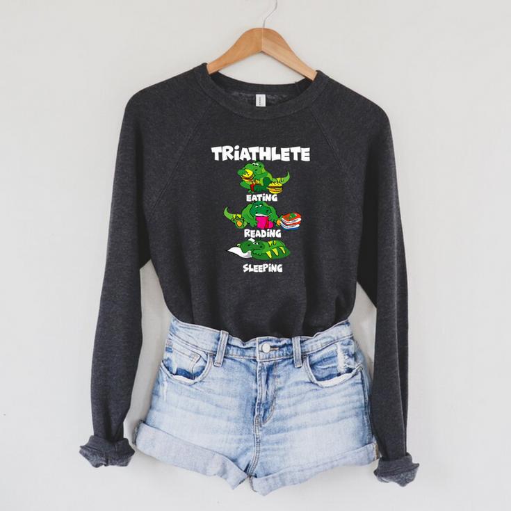Triathlete Eating Sleeping Reading Dragon Book Raglan Sleeve Sweatshirt
