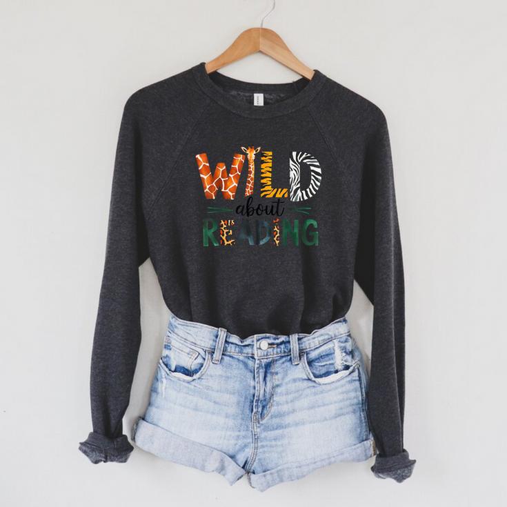 Wild About Reading Library Day Reading Books And Bookworm Raglan Sleeve Sweatshirt