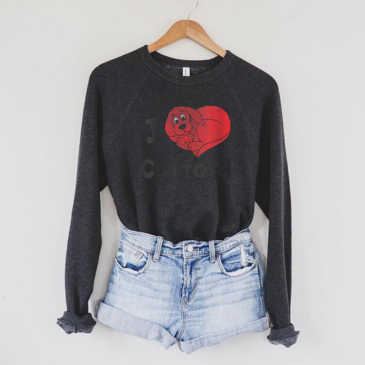 Women's Clifford The Big Red Dog I Heart Clifford Childrens Books Raglan Sleeve Sweatshirt