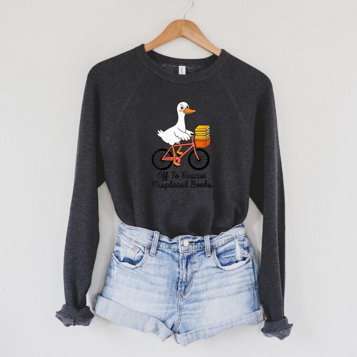 Women's Librarian Goose Book Lover Humor Reading Goose Raglan Sleeve Sweatshirt