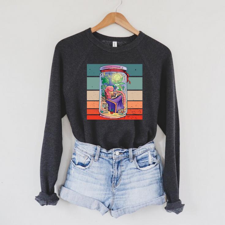 Worm Cozy Reading Books Plants Lamp Relaxation Nature Animal Raglan Sleeve Sweatshirt