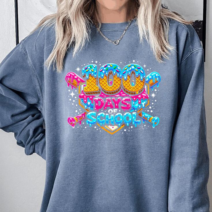 100 Days Of School Baseball Drip Ice Cream Costume Teachers Comfort Colors Sweatshirt