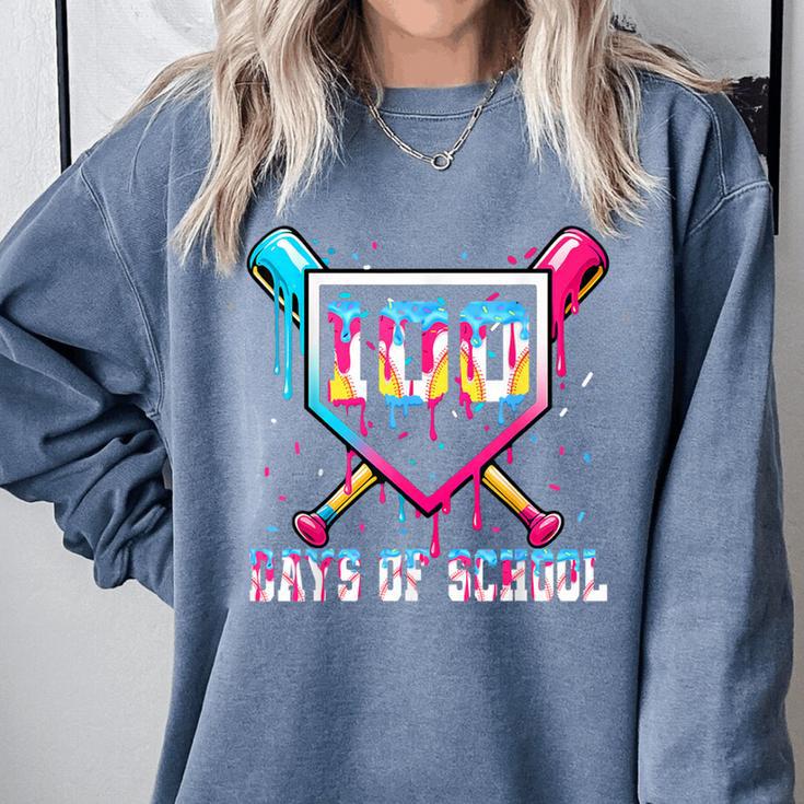100 Days Of School Boy Kids Baseball Ice Cream Drip Teacher Comfort Colors Sweatshirt