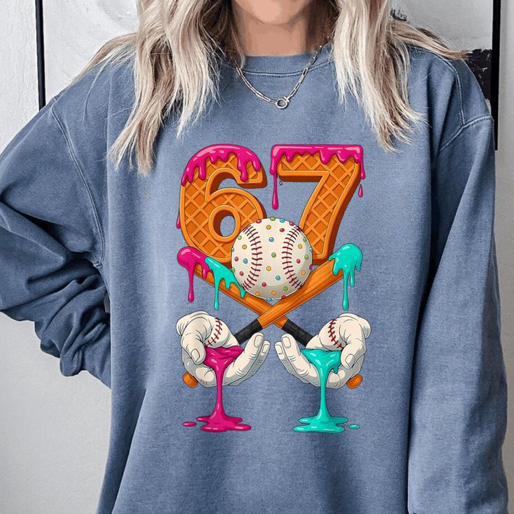6 7 Ice Cream Drip Baseball Number 67 Player Boy Girl Kids Comfort Colors Sweatshirt 6 7 Ice Cream Drip Baseball Number 67 Player Boy Girl Kids Comfort Colors Sweatshirt