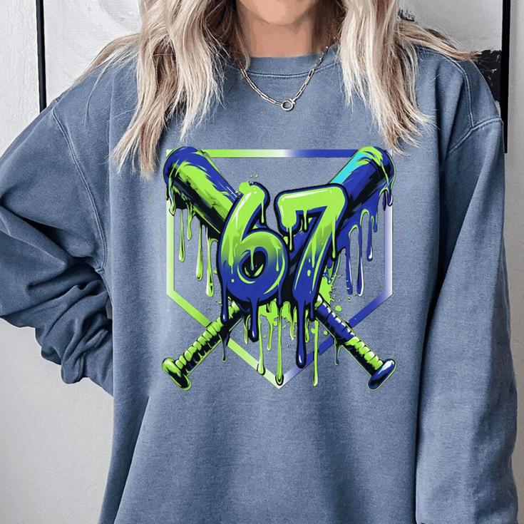 67 Baseball Drip Effect Urban Tee Style 6-7 Meme Graphic Premium Tri-Blend Comfort Colors Sweatshirt