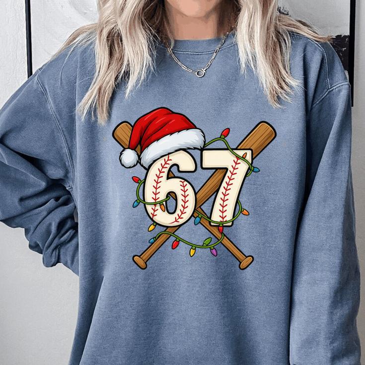 67 Baseball Xmas Lights Santa Hat Holiday Comfort Colors Sweatshirt