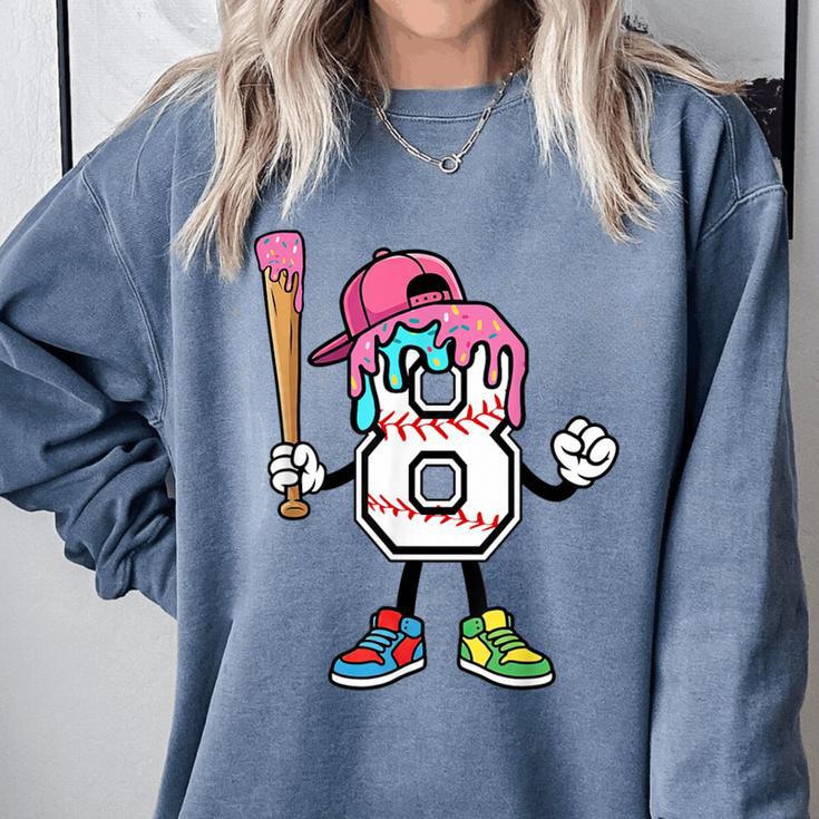 8th Birthday Baseball Ice-Cream Drip 8 Years Old Boys Girls Comfort Colors Sweatshirt 8th Birthday Baseball Ice-Cream Drip 8 Years Old Boys Girls Comfort Colors Sweatshirt