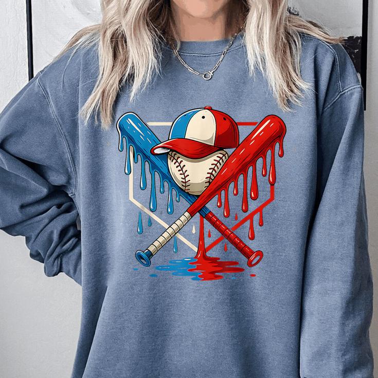American Baseball Drip Graffiti Ball And Bat Comfort Colors Sweatshirt