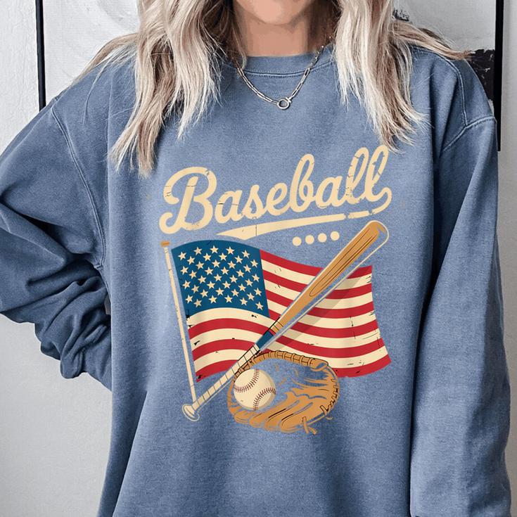 American Flag Baseball Player Bat Fan Catcher Pitcher USA Comfort Colors Sweatshirt