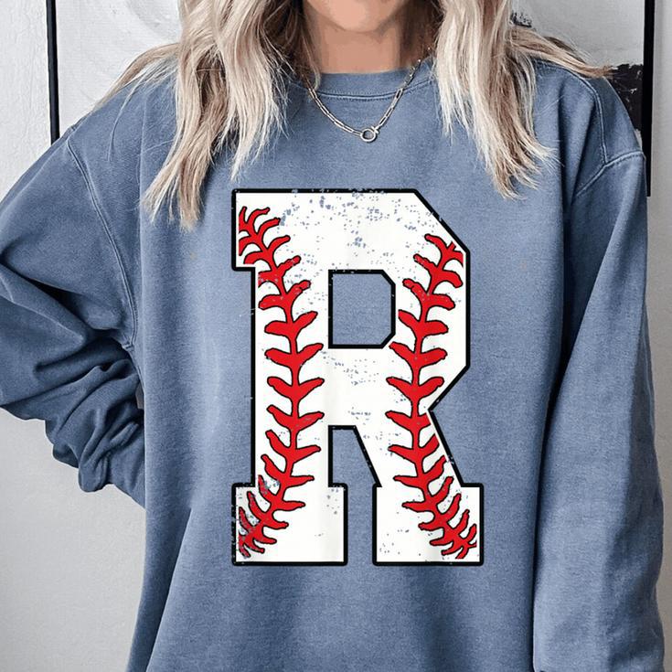 Baseball Alphabet Monogram Initial Letter R Comfort Colors Sweatshirt