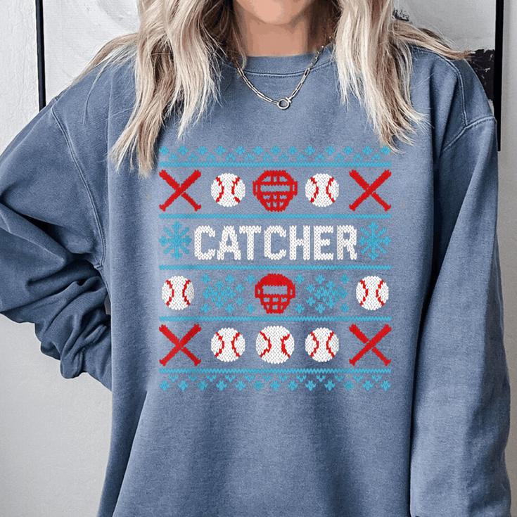 Baseball Catcher Ugly Christmas Sweater Pattern Sports Xmas Comfort Colors Sweatshirt