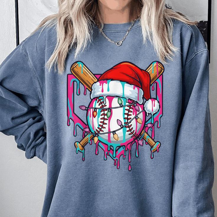 Baseball Christmas Santa Hat Baseball Christmas Drip Comfort Colors Sweatshirt