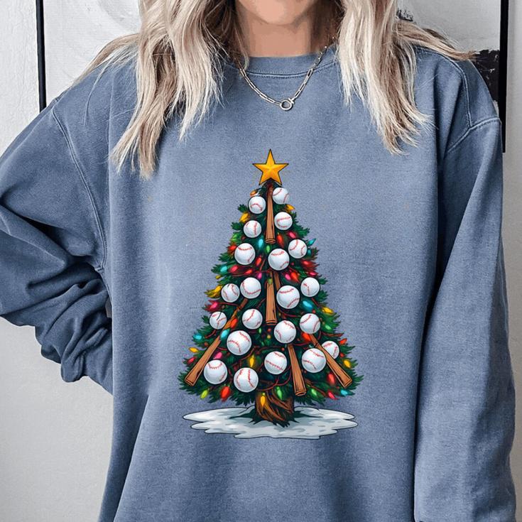 Baseball Christmas Tree Men Boys Youth Santa Sports Comfort Colors Sweatshirt