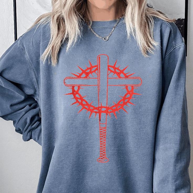 Baseball Cross Bats Pitcher Jesus Faith Comfort Colors Sweatshirt Baseball Cross Bats Pitcher Jesus Faith Comfort Colors Sweatshirt