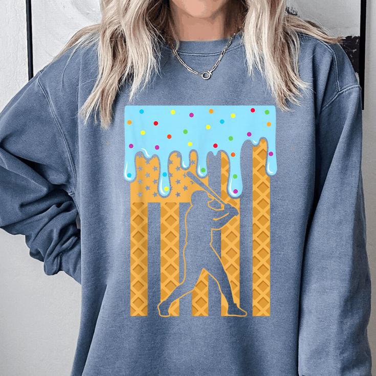 Baseball Drip Dripping Ice Cream Sport Player American Flag Comfort Colors Sweatshirt Baseball Drip Dripping Ice Cream Sport Player American Flag Comfort Colors Sweatshirt