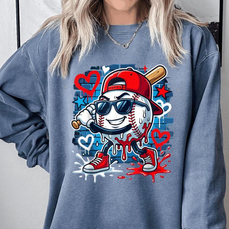 Baseball Drip Icecream Heart Valentine Day Boys Kids Red Comfort Colors Sweatshirt
