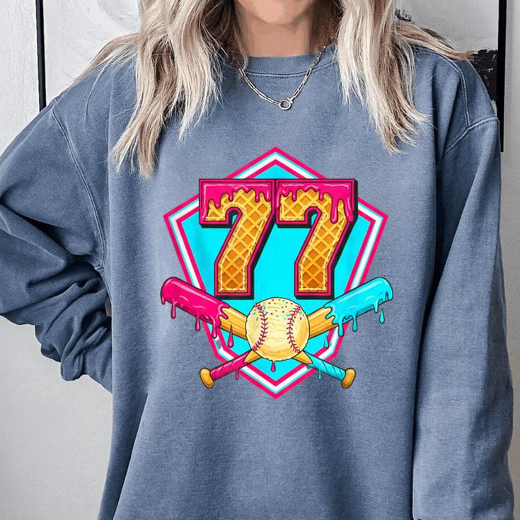 Baseball Drip Jersey Number 77 For Players & 77th Birthday Comfort Colors Sweatshirt