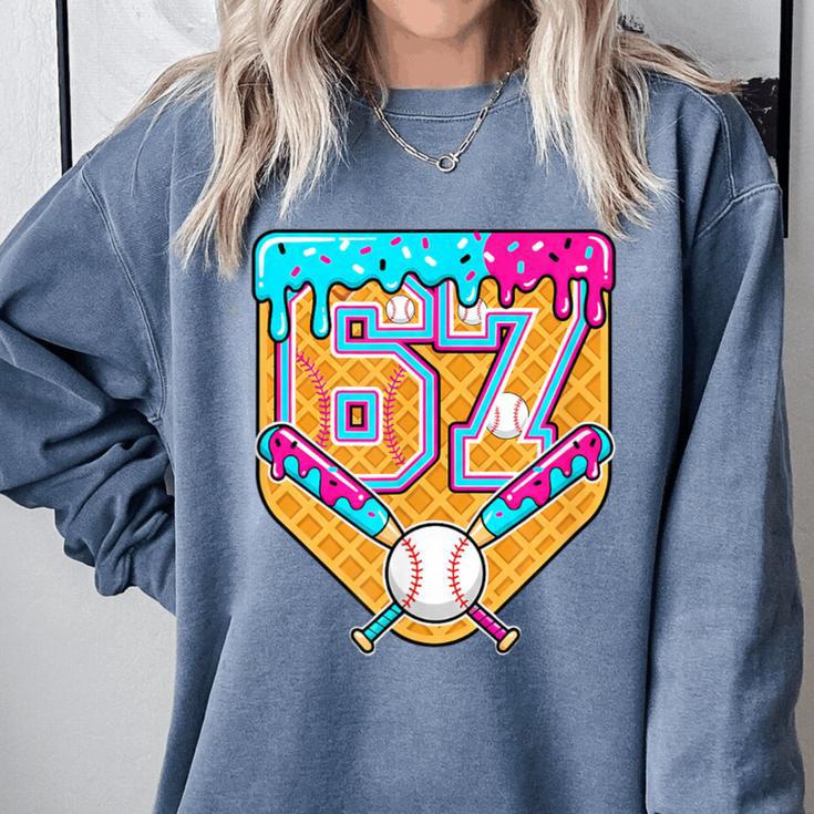 Baseball Drip Number 67 Ice Cream Home Plate Drip Comfort Colors Sweatshirt