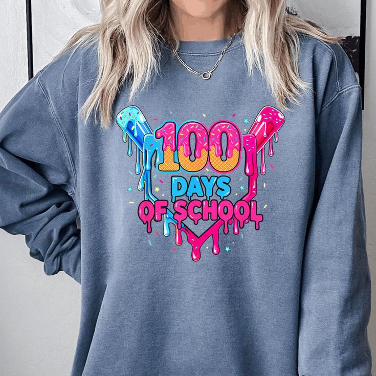 Baseball Ice Cream Drip 100 Days Of School Boys Girls 100th Comfort Colors Sweatshirt