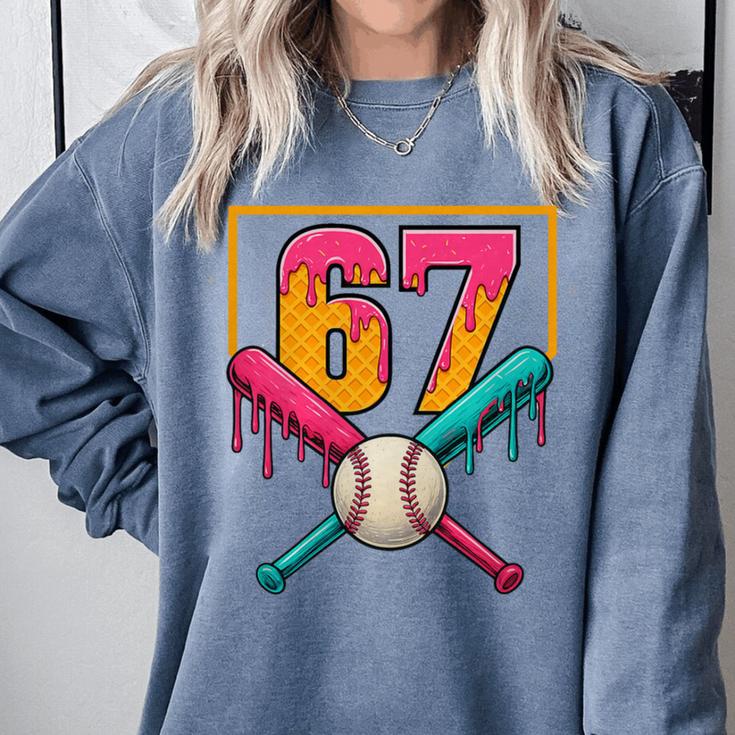 Baseball Ice Cream Drip Number 67 Player 67th Birthday Premium Tri-Blend Comfort Colors Sweatshirt Baseball Ice Cream Drip Number 67 Player 67th Birthday Premium Tri-Blend Comfort Colors Sweatshirt
