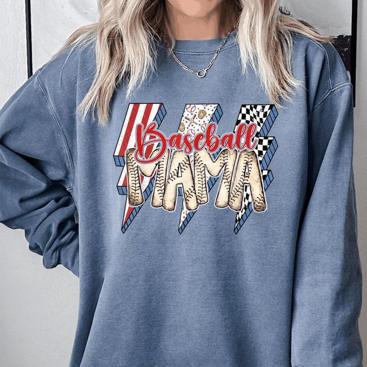 Baseball Mama Lightning Bolt Checkered Varsity Mother's Day Comfort Colors Sweatshirt