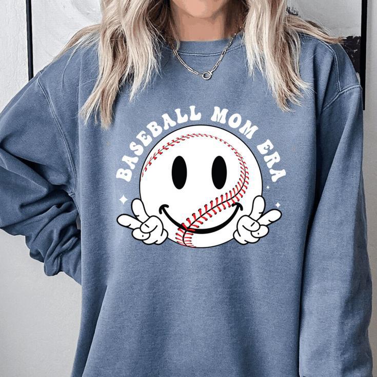 Baseball Mom Era Ball Mom Smile Face Groovy Mother's Day Comfort Colors Sweatshirt