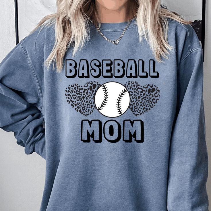 Baseball Mom Leopard Heart Game Day Comfort Colors Sweatshirt