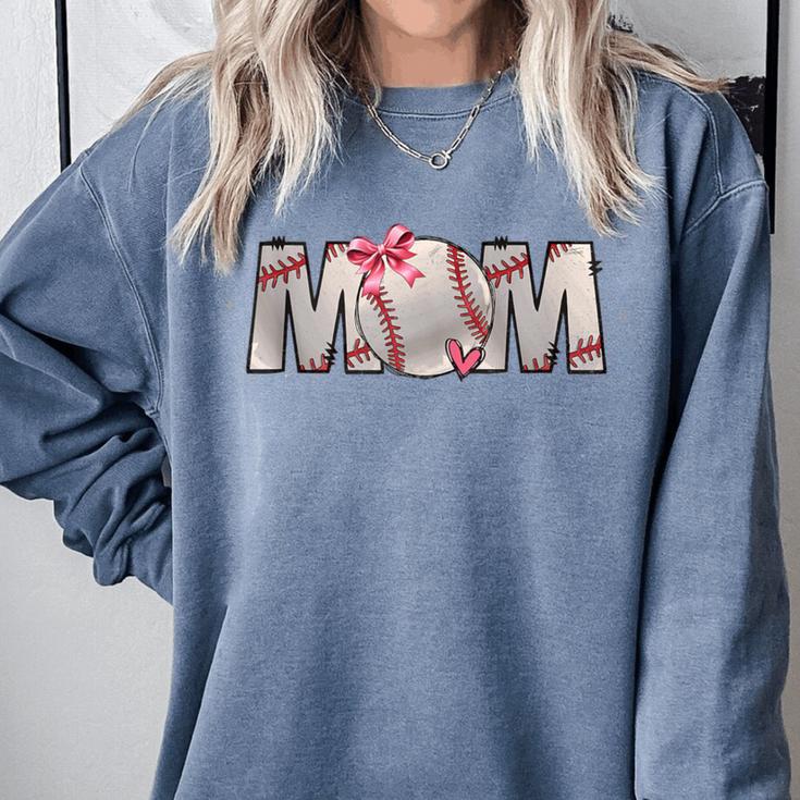 Baseball Mom With Pink Bow Comfort Colors Sweatshirt