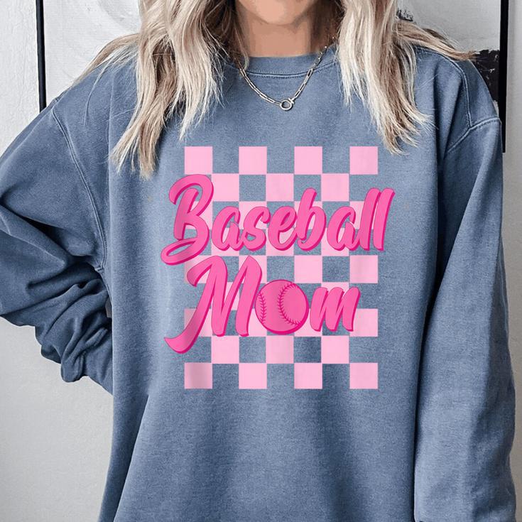 Baseball Mom And Pink Grid Sports Mother Mama Player Comfort Colors Sweatshirt