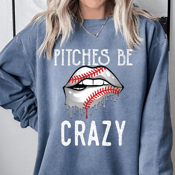 Baseball Mom Pitches Be Crazy Lips Premium Comfort Colors Sweatshirt