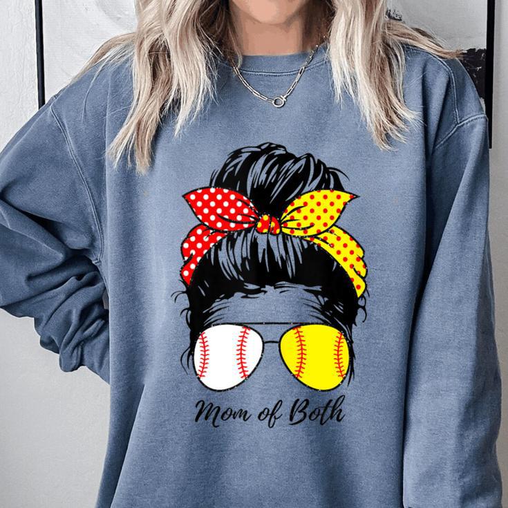 Baseball Mom Softball Mom Of Both Messy Bun Mother's Day Comfort Colors Sweatshirt Baseball Mom Softball Mom Of Both Messy Bun Mother's Day Comfort Colors Sweatshirt