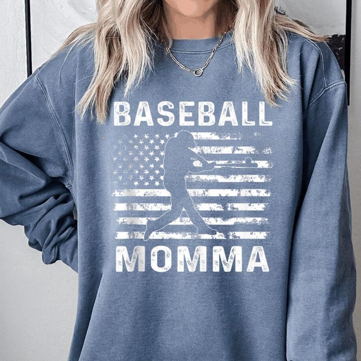 Baseball Momma Mom USA Flag 4th Of July Comfort Colors Sweatshirt