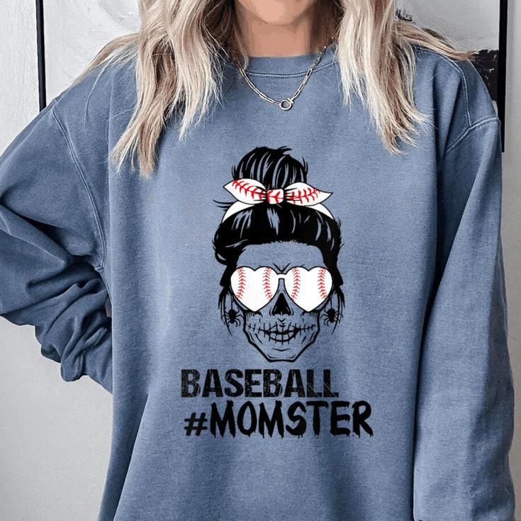 Baseball Momster Messy Bun Skull Mom For Women Halloween Comfort Colors Sweatshirt Baseball Momster Messy Bun Skull Mom For Women Halloween Comfort Colors Sweatshirt