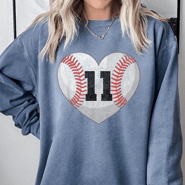 Baseball Number 11 Distressed Heart For Baseball Moms Comfort Colors Sweatshirt Baseball Number 11 Distressed Heart For Baseball Moms Comfort Colors Sweatshirt