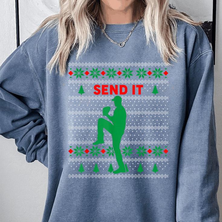 Baseball Player Christmas Pajama Send It Xmas PJs Boys Comfort Colors Sweatshirt