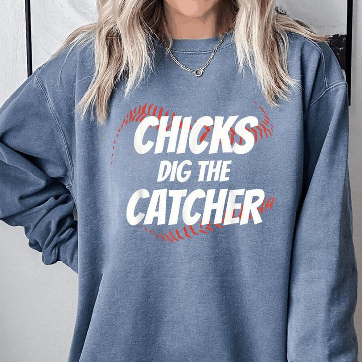 Baseball Seams Chicks Dig The Catcher Comfort Colors Sweatshirt Baseball Seams Chicks Dig The Catcher Comfort Colors Sweatshirt
