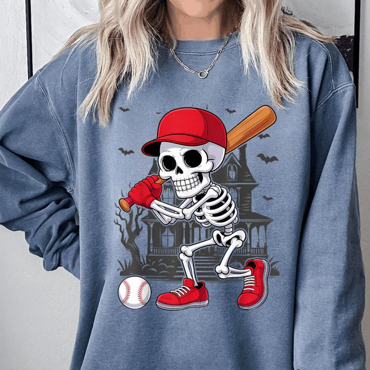 Baseball Skeleton Halloween Playing Comfort Colors Sweatshirt Baseball Skeleton Halloween Playing Comfort Colors Sweatshirt