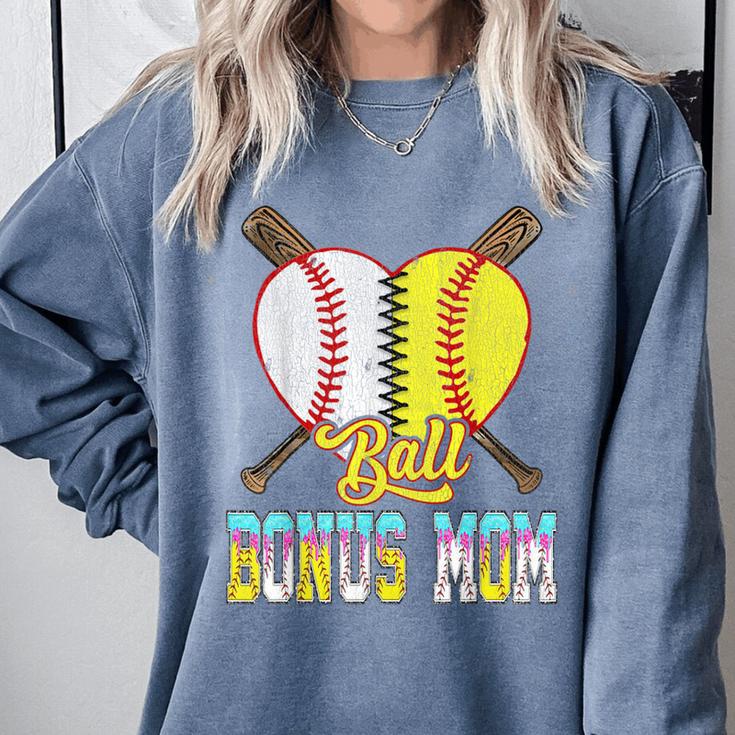 Bonus Mom Of Both Half Baseball Softball Ice Cream Drip Comfort Colors Sweatshirt