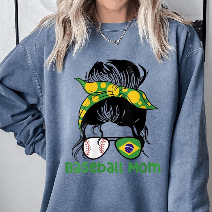 Brazil Baseball Mom Messy Bun Comfort Colors Sweatshirt Brazil Baseball Mom Messy Bun Comfort Colors Sweatshirt