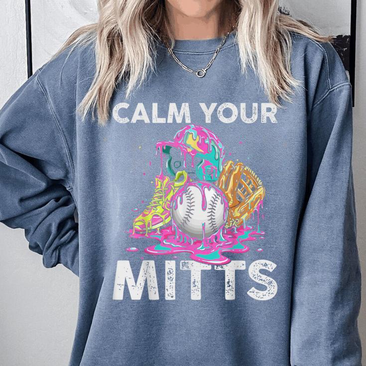 Calm Your Mitts Baseball Ice Cream Drip Crossed Bats Sport Comfort Colors Sweatshirt