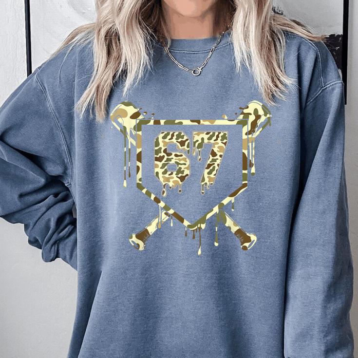 Camo Baseball Ice Cream Drip Number 67 Player 67th Birthday Comfort Colors Sweatshirt