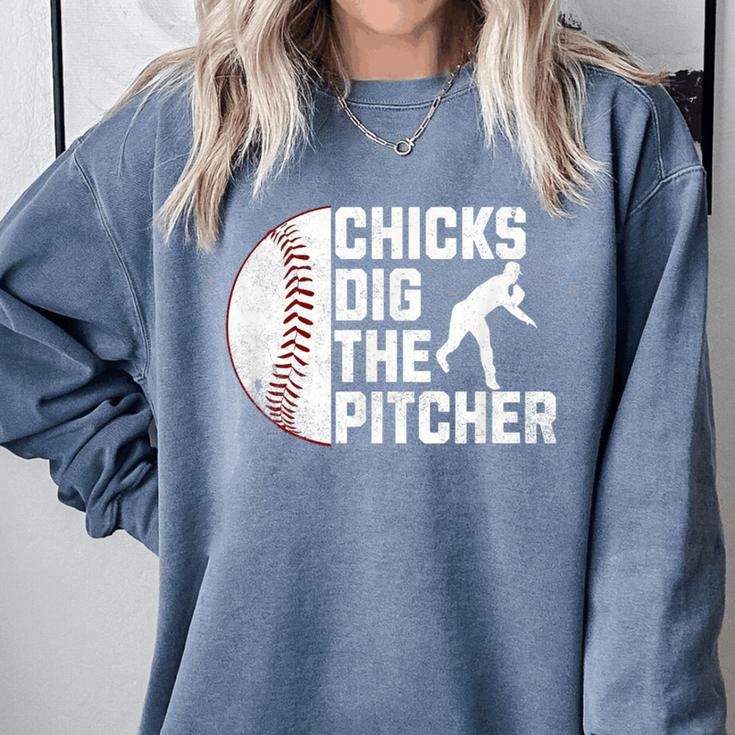 Chicks Dig The Pitcher Baseball Comfort Colors Sweatshirt