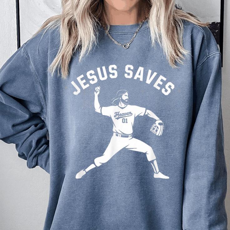 Christian Jesus Saves Baseball Pitcher Heaven 01 Sports Comfort Colors Sweatshirt