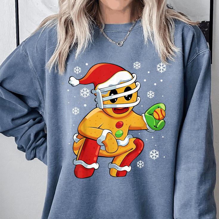 Christmas Gingerbread Man Baseball Player Catcher Comfort Colors Sweatshirt Christmas Gingerbread Man Baseball Player Catcher Comfort Colors Sweatshirt