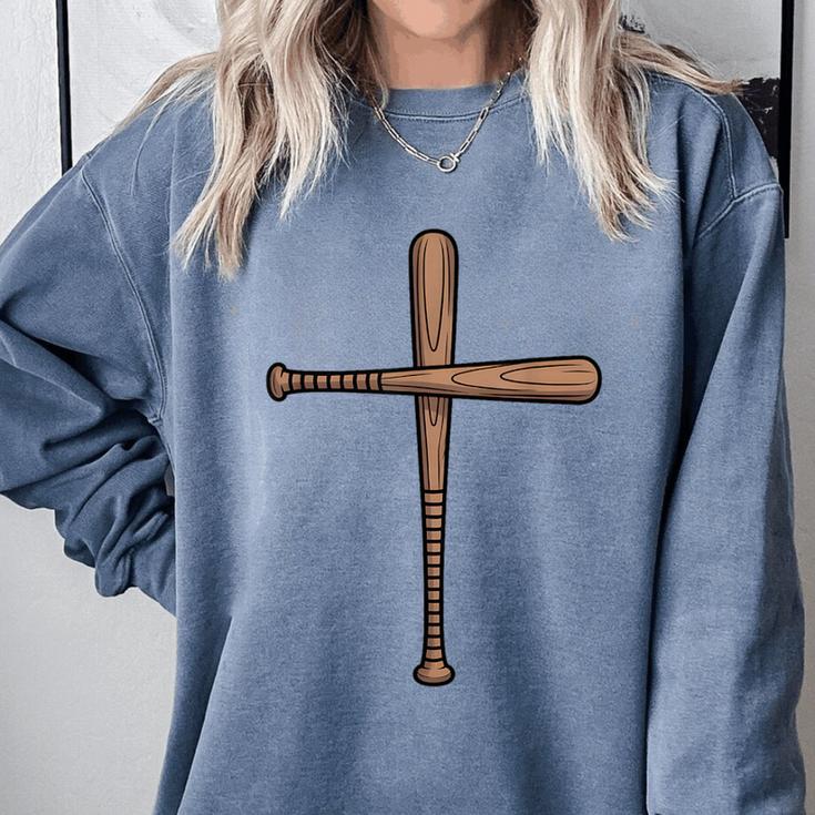 Cross Baseball Bats Christian Faith Sports Coach Pitcher Comfort Colors Sweatshirt Cross Baseball Bats Christian Faith Sports Coach Pitcher Comfort Colors Sweatshirt