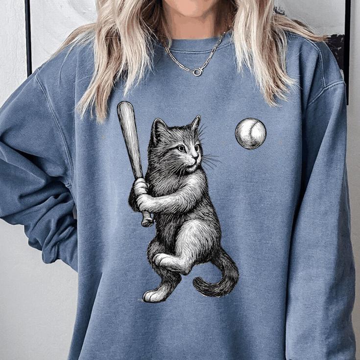 Cute Kitten Playing Baseball Hitter Bat Cool Baseball Cat Comfort Colors Sweatshirt Cute Kitten Playing Baseball Hitter Bat Cool Baseball Cat Comfort Colors Sweatshirt
