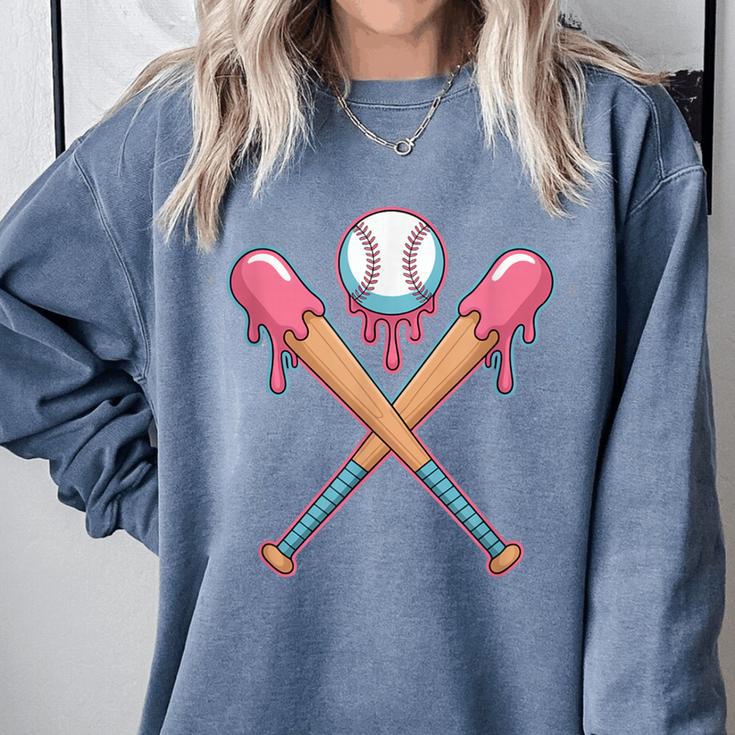 Dripping Pink Baseball Crossed Bats Summer Comfort Colors Sweatshirt
